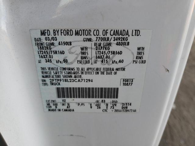 Photo 10 from auction – 2003 FORD F150 with VIN 2FTPF18L23CA71294