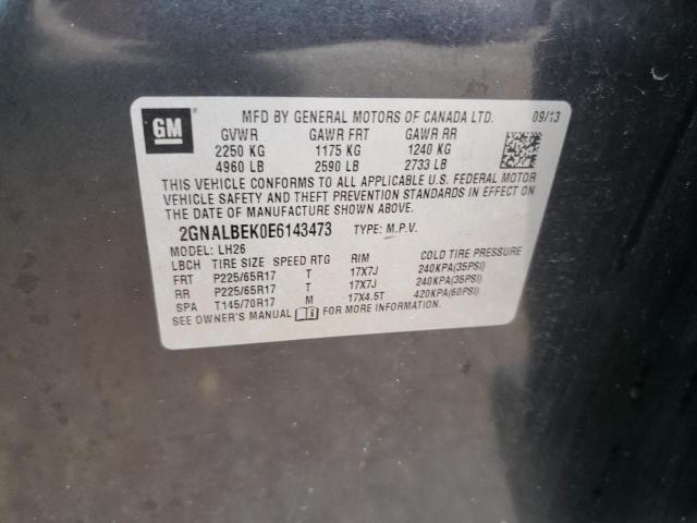 Photo 10 from auction – 2014 CHEVROLET EQUINOX LT with VIN 2GNALBEK0E6143473