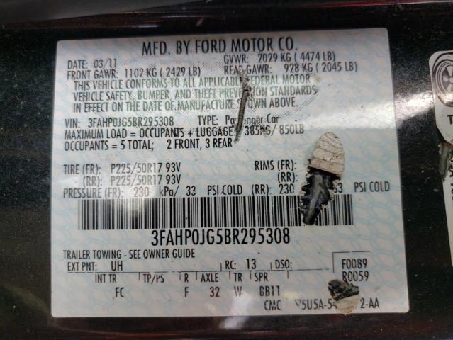Photo 10 from auction – 2011 FORD FUSION SEL with VIN 3FAHP0JG5BR295308