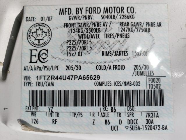 Photo 10 from auction – 2007 FORD RANGER SUP with VIN 1FTZR44U47PA65629
