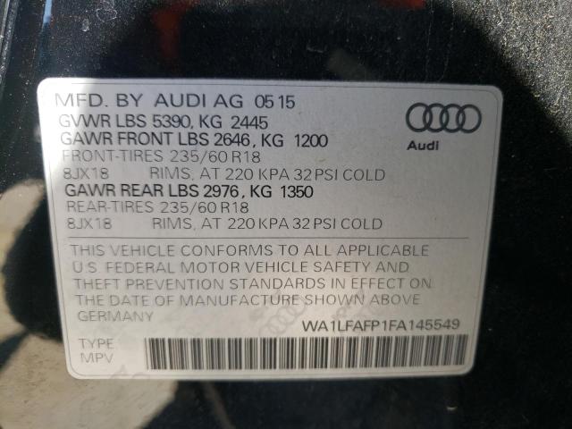 Photo 10 from auction – 2015 AUDI Q5 PREMIUM with VIN WA1LFAFP1FA145549