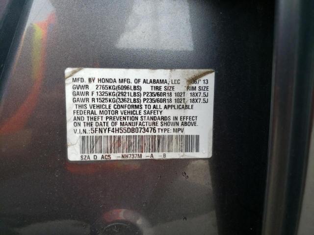 HONDA PILOT EXL 2013 with VIN 5FNYF4H55DB073476 - Photo from auction