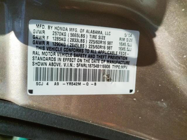 Photo 10 from auction – 2004 HONDA ODYSSEY EX with VIN 5FNRL18754B116906