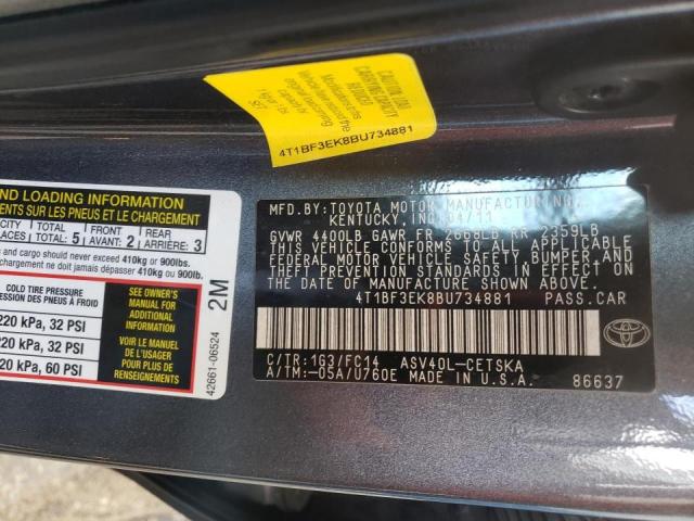 Photo 10 from auction – 2011 TOYOTA CAMRY BASE with VIN 4T1BF3EK8BU734881