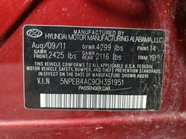 Photo 10 from auction – 2012 HYUNDAI SONATA GLS with VIN 5NPEB4AC9CH351951