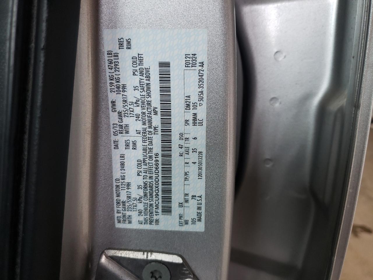 Photo 10 from auction – 2013 FORD ESCAPE SE with VIN 1FMCU9GX0DUD66916