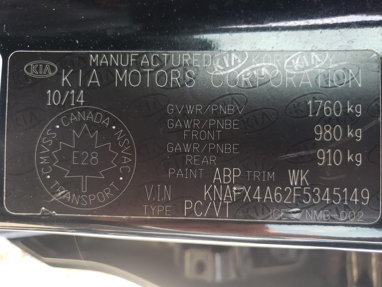 Photo 11 from auction – 2015 KIA FORTE LX with VIN KNAFX4A62F5345149