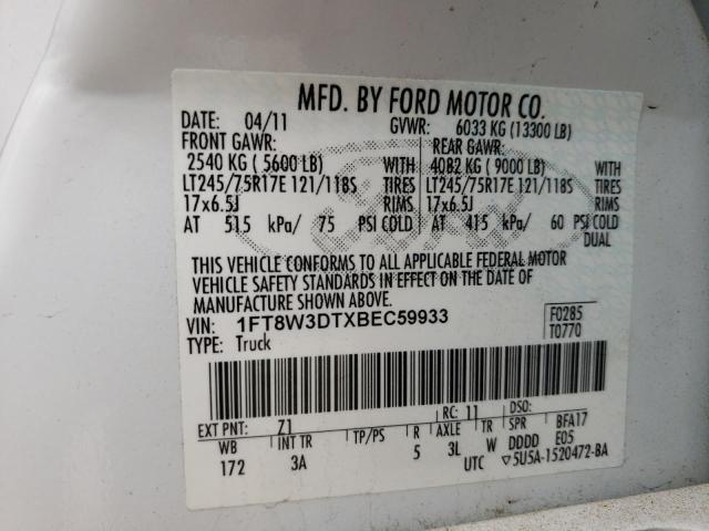Photo 10 from auction – 2011 FORD F350 SUPER with VIN 1FT8W3DTXBEC59933