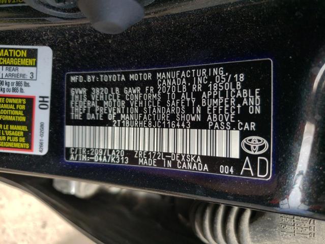 Photo 10 from auction – 2018 TOYOTA COROLLA L with VIN 2T1BURHE8JC116443