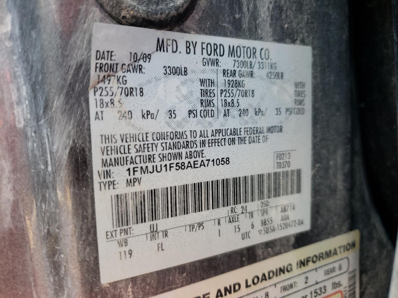 Photo 10 from auction – 2010 FORD EXPEDITION with VIN 1FMJU1F58AEA71058