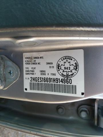 Photo 10 from auction – 2001 HONDA CIVIC LX with VIN 2HGES16691H914960