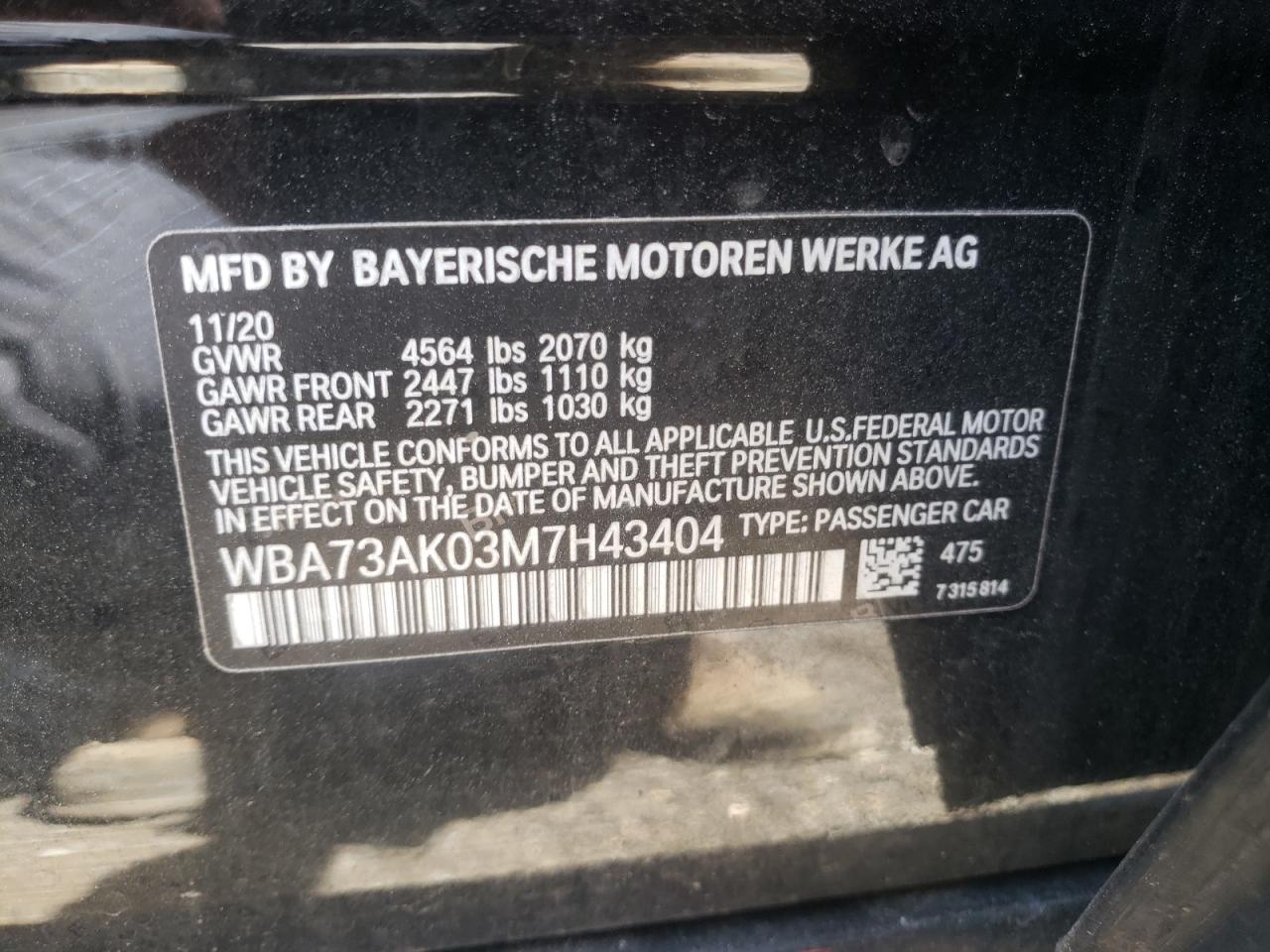 Photo 11 from auction – 2021 BMW 228XI with VIN WBA73AK03M7H43404