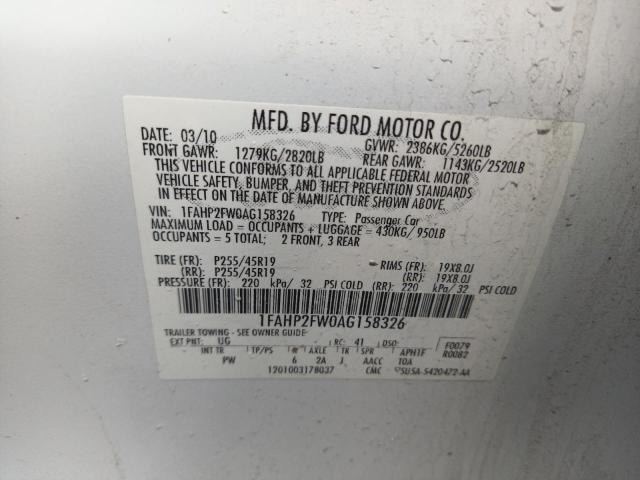 FORD TAURUS LIM 2010 with VIN 1FAHP2FW0AG158326 - Photo from auction