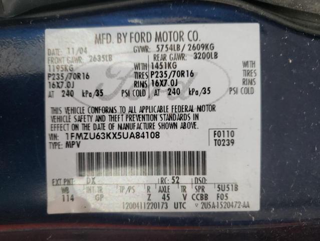 Photo 10 from auction – 2005 FORD EXPLORER X with VIN 1FMZU63KX5UA84108