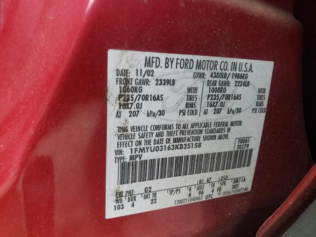 Photo 10 from auction – 2003 FORD ESCAPE XLT with VIN 1FMYU03163KB35158