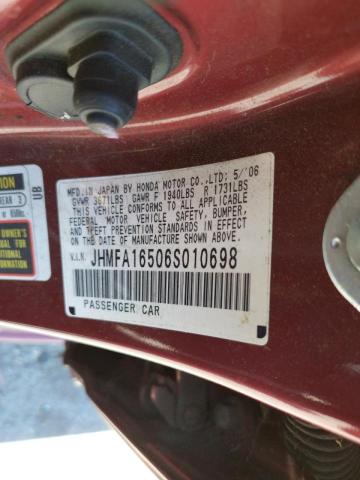 Photo 10 from auction – 2006 HONDA CIVIC LX with VIN JHMFA16506S010698