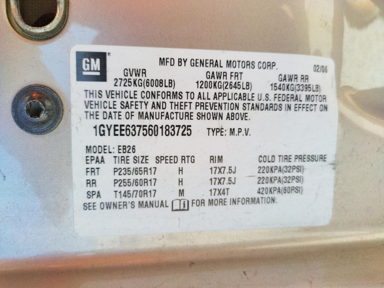 Photo 10 from auction – 2006 CADILLAC SRX with VIN 1GYEE637560183725