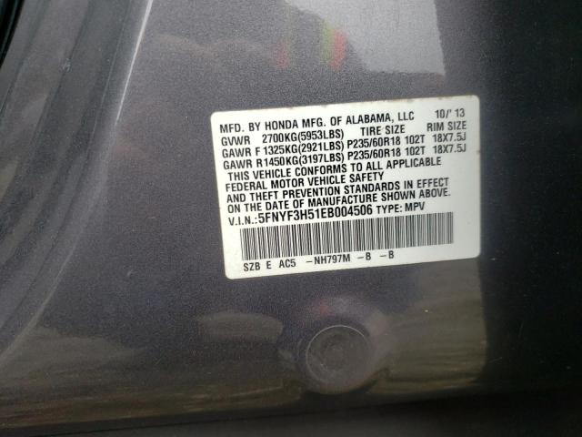 Photo 10 from auction – 2014 HONDA PILOT EXL with VIN 5FNYF3H51EB004506