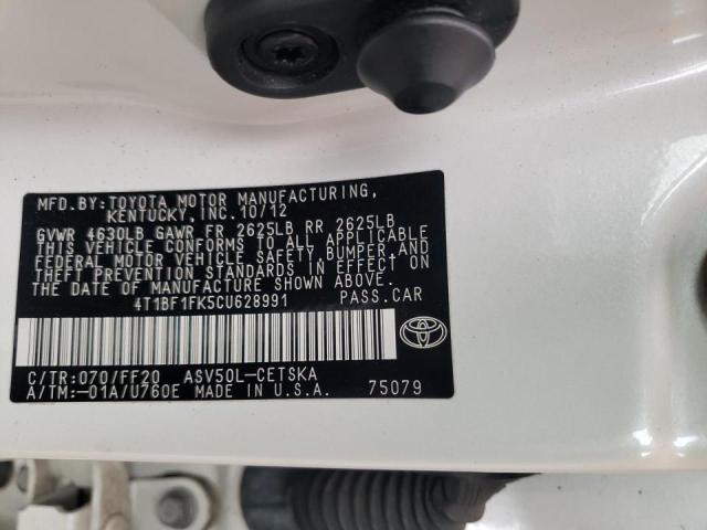 Photo 10 from auction – 2012 TOYOTA CAMRY BASE with VIN 4T1BF1FK5CU628991