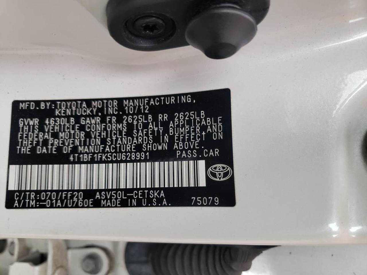 Photo 20 from auction – 2012 TOYOTA CAMRY BASE with VIN 4T1BF1FK5CU628991