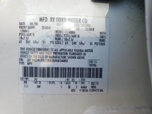 Photo 10 from auction – 2008 FORD EDGE SEL with VIN 2FMDK38C68BA93480