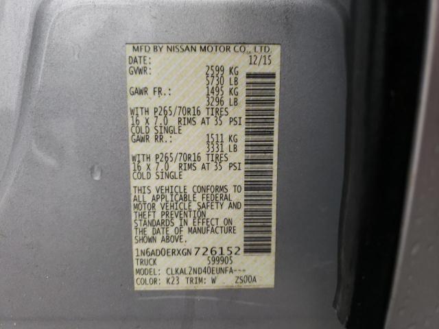 Photo 10 from auction – 2016 NISSAN FRONTIER S with VIN 1N6AD0ERXGN726152