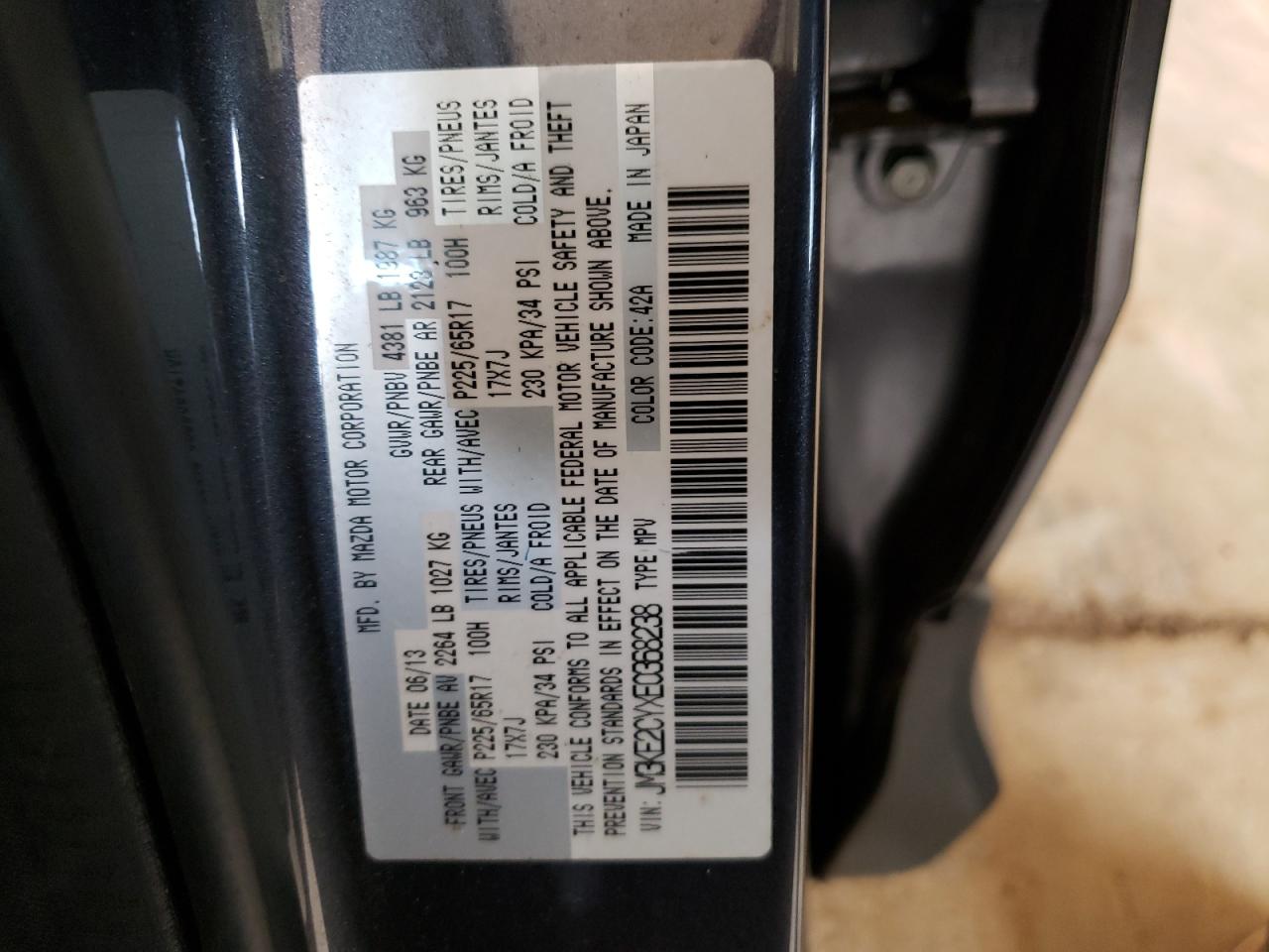 Photo 10 from auction – 2014 MAZDA CX-5 TOURI with VIN JM3KE2CYXE0368238