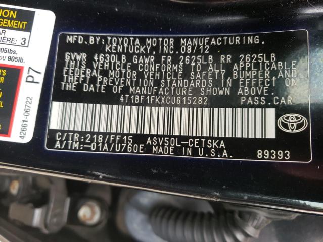 Photo 10 from auction – 2012 TOYOTA CAMRY BASE with VIN 4T1BF1FKXCU615282