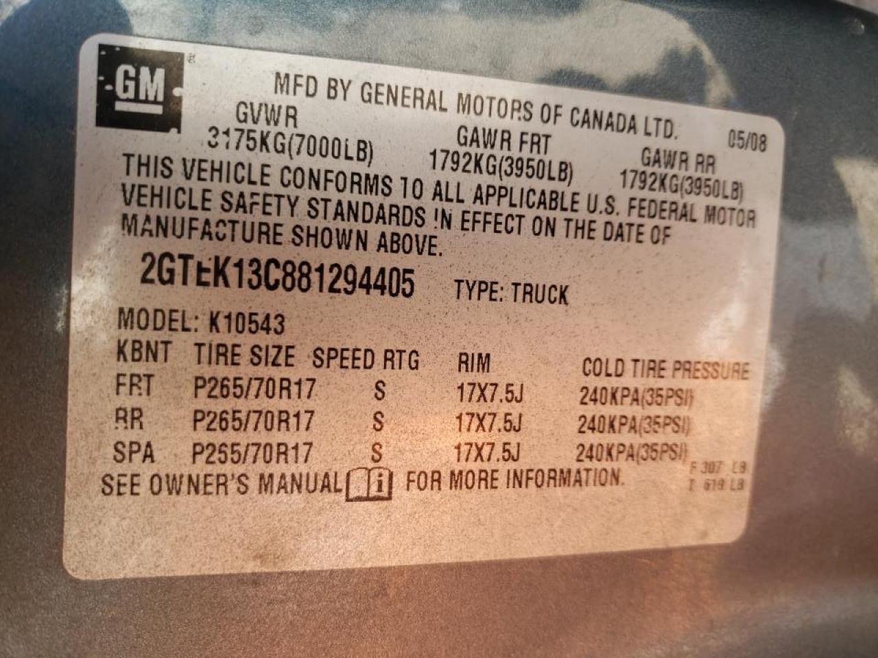 Photo 10 from auction – 2008 GMC SIERRA K15 with VIN 2GTEK13C881294405