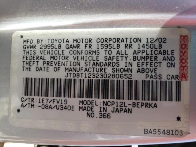 Photo 10 from auction – 2003 TOYOTA ECHO with VIN JTDBT123230280652