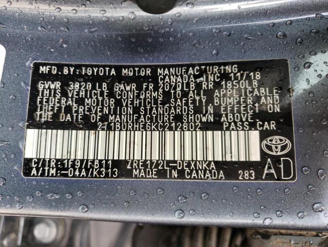 Photo 10 from auction – 2019 TOYOTA COROLLA L with VIN 2T1BURHE6KC212802