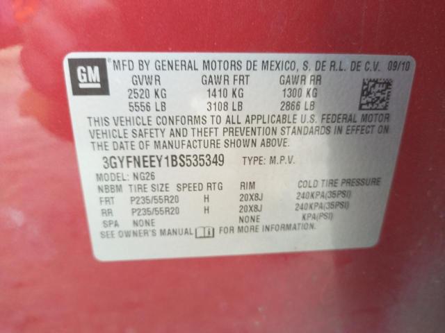 CADILLAC SRX PERFOR 2011 with VIN 3GYFNEEY1BS535349 - Photo from auction