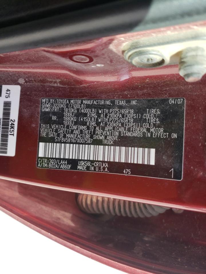 Photo 10 from auction – 2007 TOYOTA TUNDRA with VIN 5TFBV58167X007587