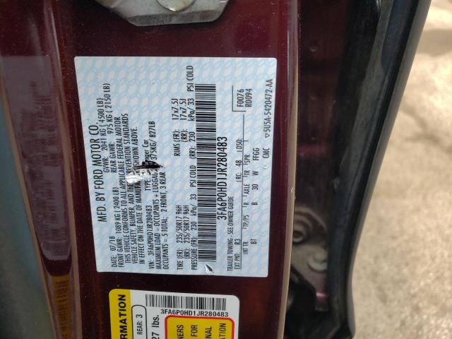 Photo 10 from auction – 2018 FORD FUSION with VIN 3FA6P0HD1JR280483