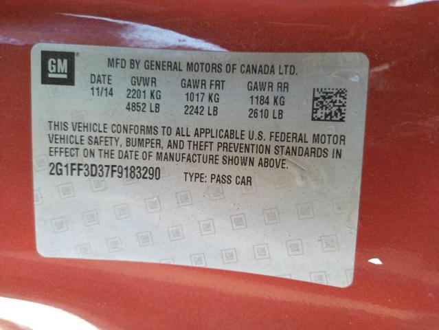 Photo 10 from auction – 2015 CHEVROLET CAMARO LT with VIN 2G1FF3D37F9183290
