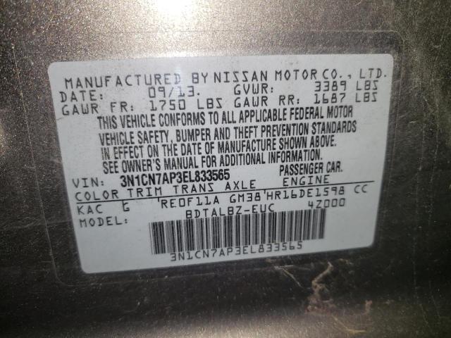 Photo 10 from auction – 2014 NISSAN VERSA S with VIN 3N1CN7AP3EL833565