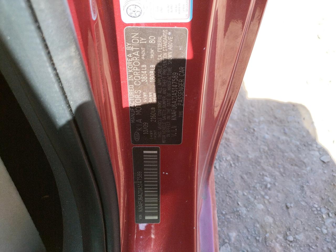 Photo 10 from auction – 2010 KIA FORTE EX with VIN KNAFU6A21A5147589