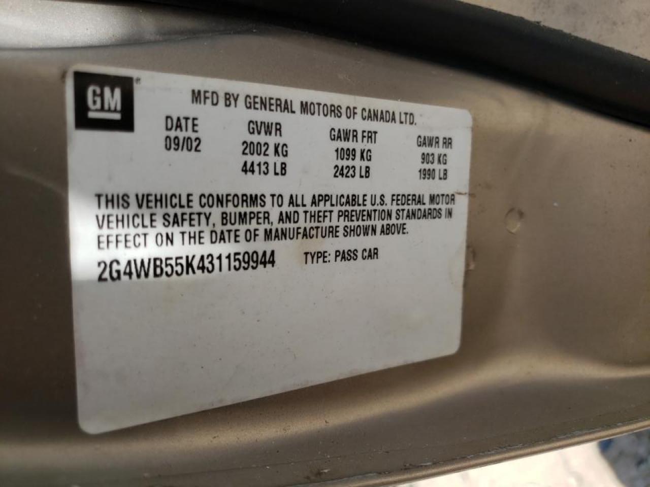 Photo 10 from auction – 2003 BUICK REGAL LS with VIN 2G4WB55K431159944