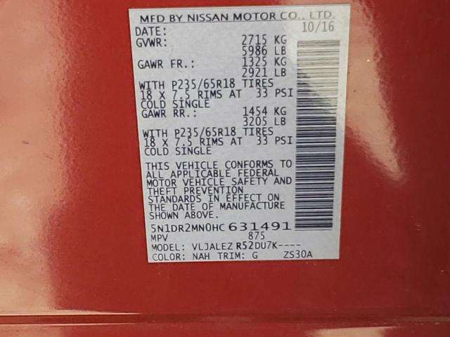 Photo 10 from auction – 2017 NISSAN PATHFINDER with VIN 5N1DR2MN0HC631491