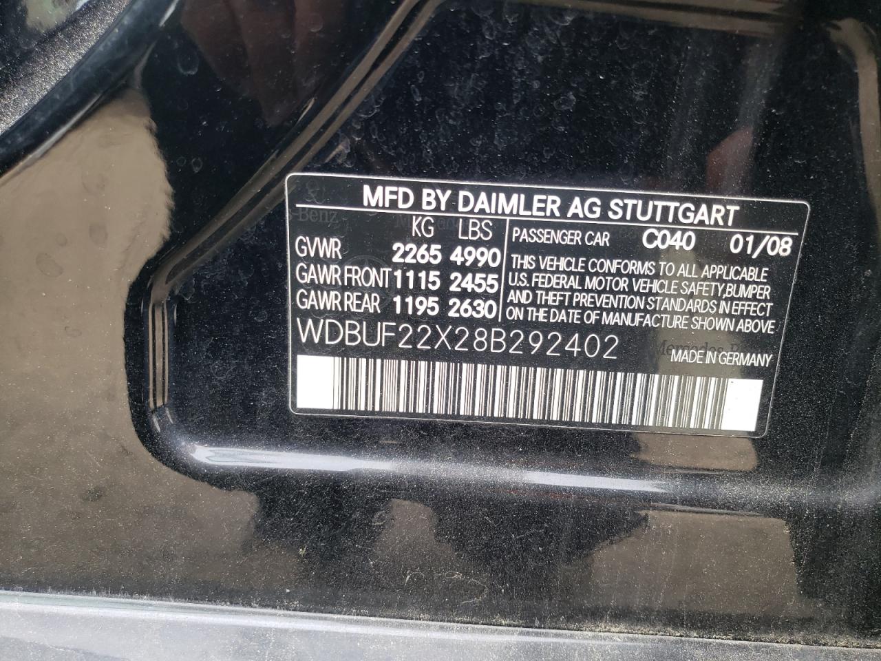 Photo 10 from auction – 2008 MERCEDES-BENZ E 320 CDI with VIN WDBUF22X28B292402