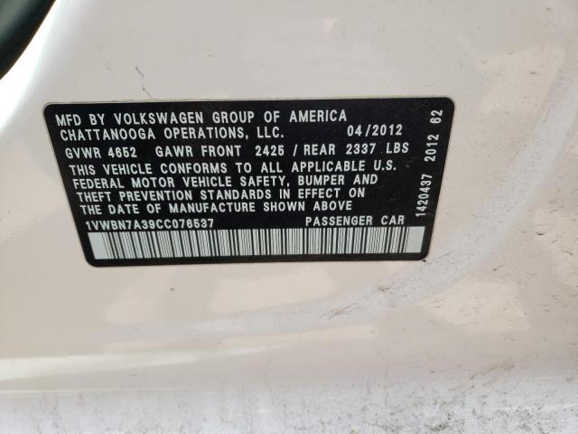 Photo 10 from auction – 2012 VOLKSWAGEN PASSAT SE with VIN 1VWBN7A39CC076537