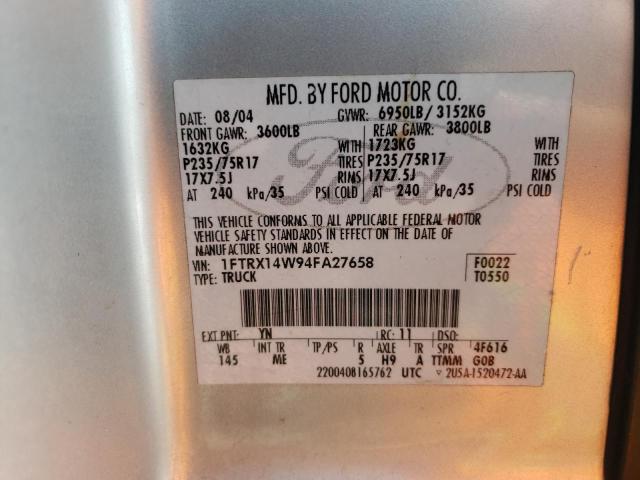 Photo 10 from auction – 2004 FORD F150 with VIN 1FTRX14W94FA27658