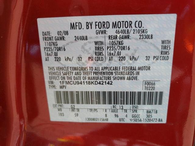 Photo 10 from auction – 2008 FORD ESCAPE LIM with VIN 1FMCU94118KD42142