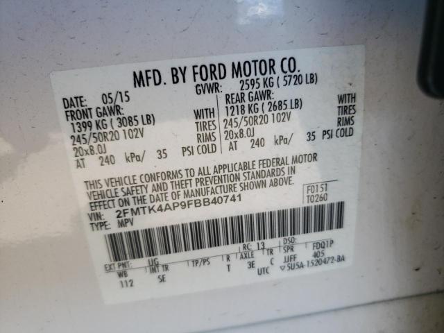 Photo 10 from auction – 2015 FORD EDGE SPORT with VIN 2FMTK4AP9FBB40741