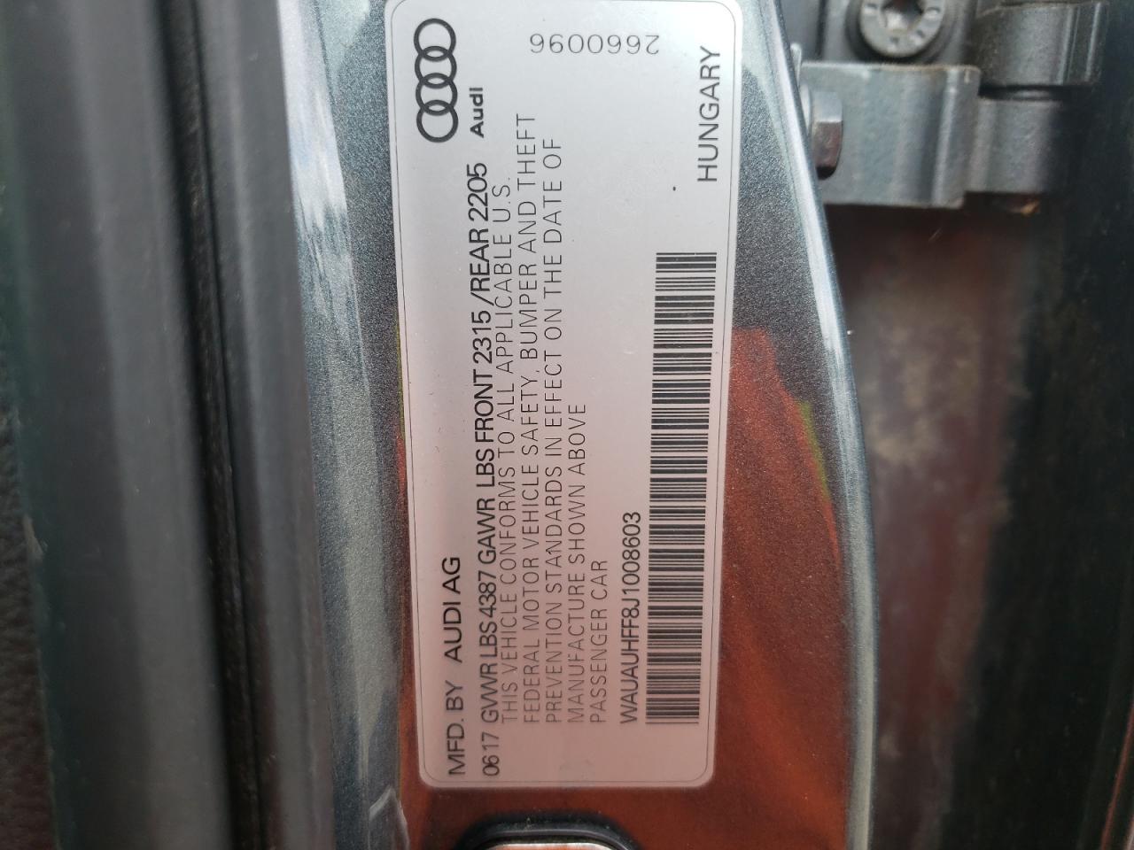 Photo 10 from auction – 2018 AUDI A3 PREMIUM with VIN WAUAUHFF8J1008603