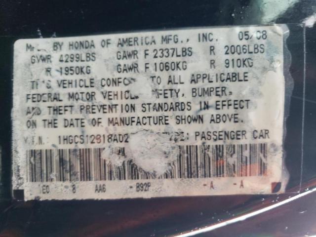 Photo 10 from auction – 2008 HONDA ACCORD LX- with VIN 1HGCS12318A022326