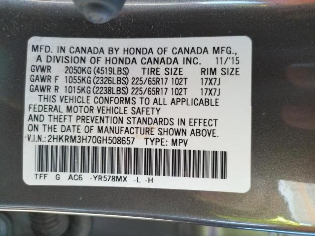 Photo 10 from auction – 2016 HONDA CR-V EXL with VIN 2HKRM3H70GH508657