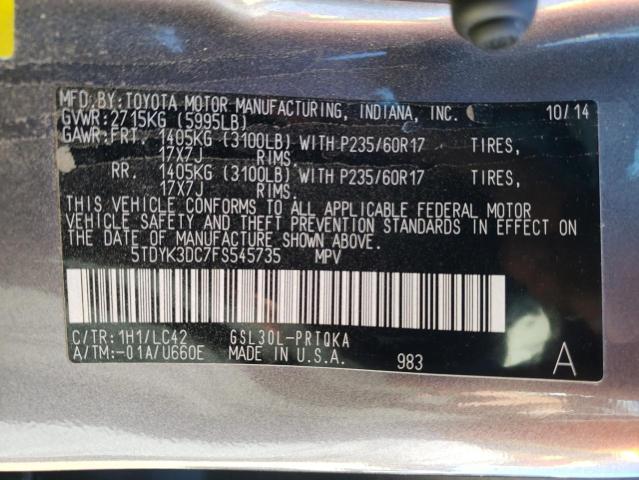 TOYOTA SIENNA XLE 2015 with VIN 5TDYK3DC7FS545735 - Photo from auction