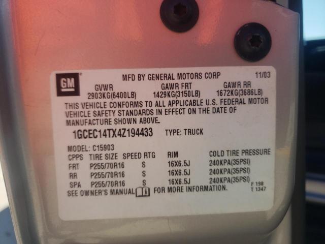 Photo 10 from auction – 2004 CHEVROLET SILVERADO with VIN 1GCEC14TX4Z194433