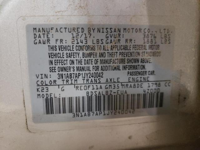 Photo 10 from auction – 2018 NISSAN SENTRA S with VIN 3N1AB7AP1JY240042